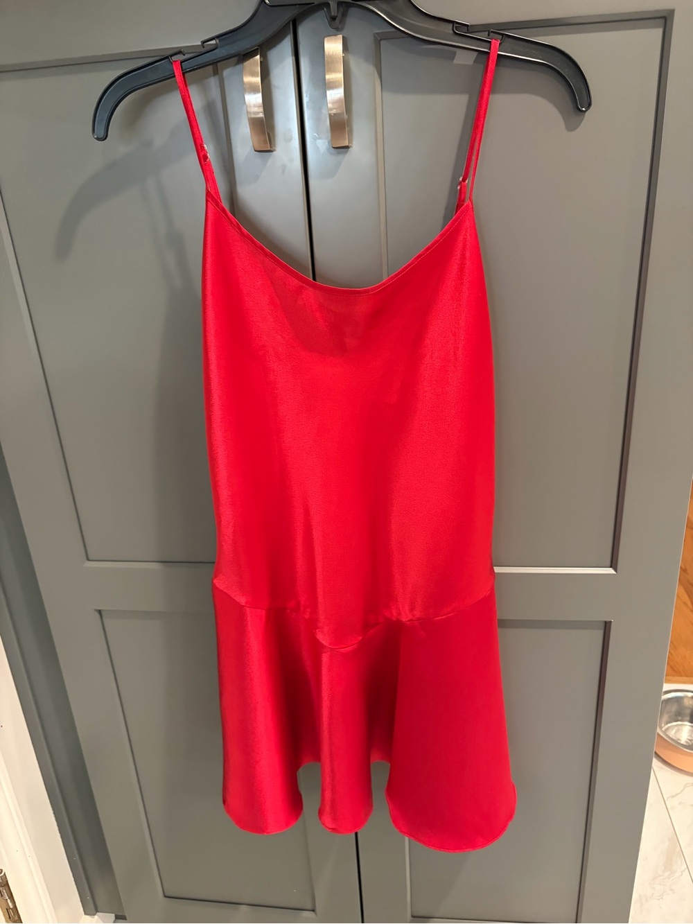 Victoria's Secret Collection Bright Red Satin Slip Dress with Flared Hem
